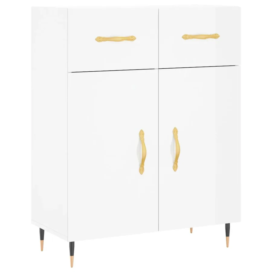 Buffet Blanc brillant 69,5x34x90 cm Bois d'ingénierie - 2