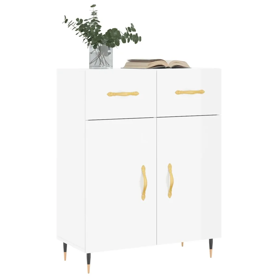 Buffet Blanc brillant 69,5x34x90 cm Bois d'ingénierie - 3