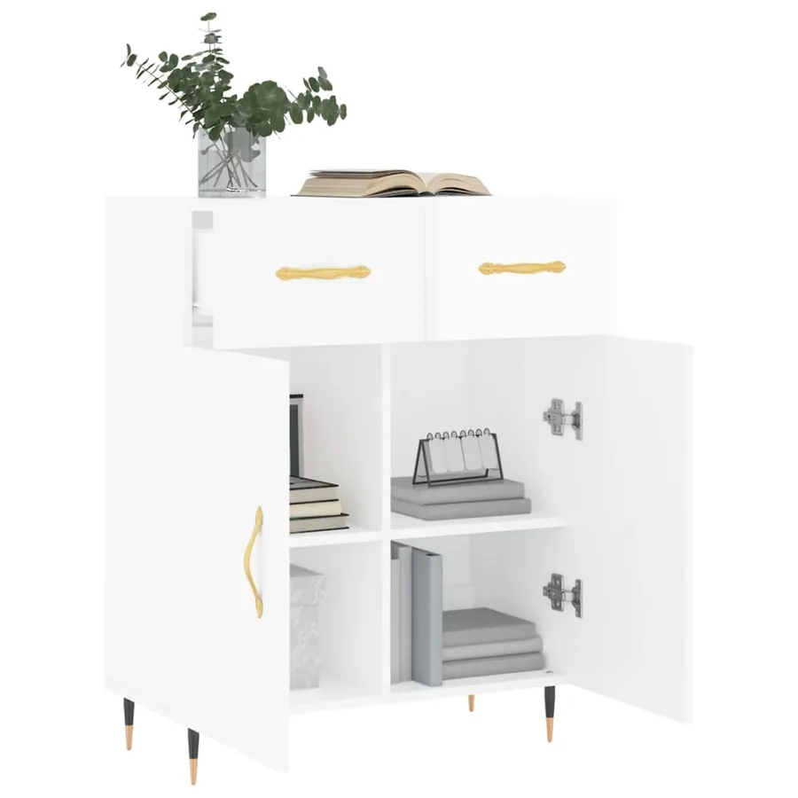 Buffet Blanc brillant 69,5x34x90 cm Bois d'ingénierie - 4