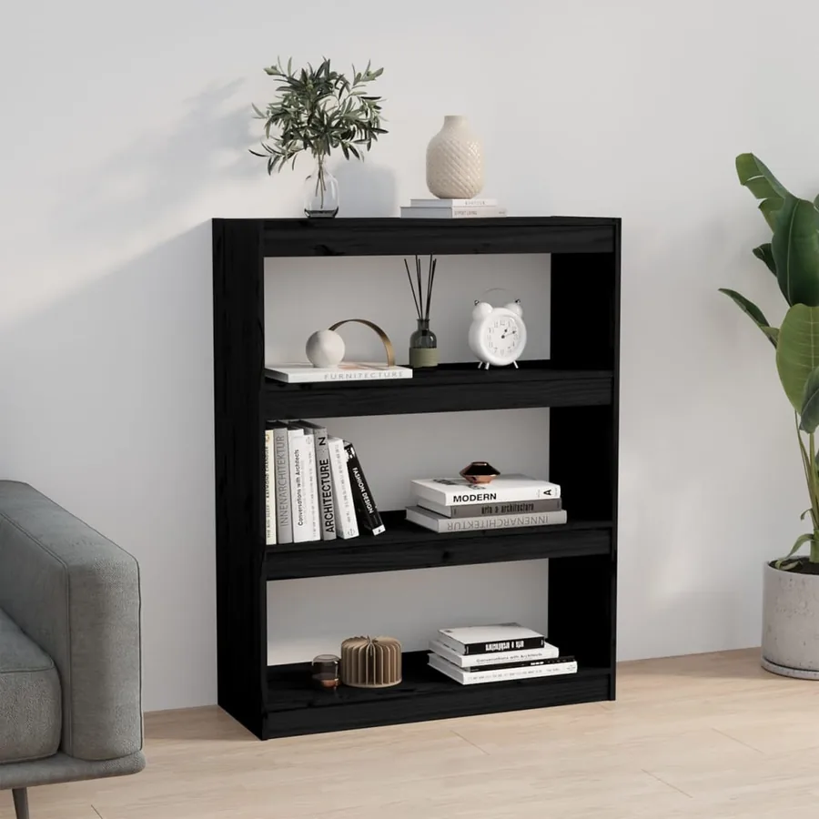 Bibliothèque/Séparateur de pièce Noir 80x30x103,5 cm Pin massif - 4