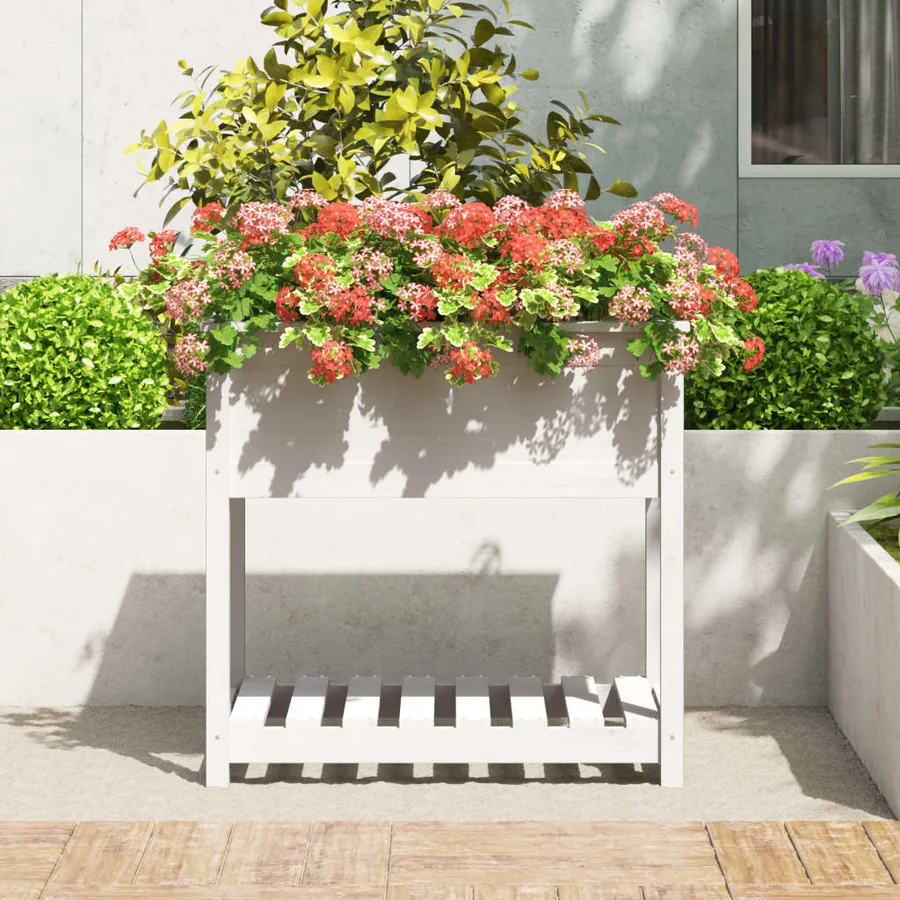 Jardinière avec étagère Blanc 82,5x54x81 cm Bois massif de pin - 3