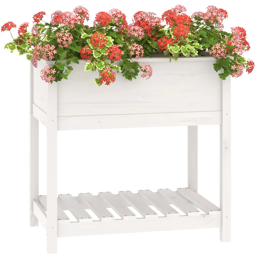Jardinière avec étagère Blanc 82,5x54x81 cm Bois massif de pin - 4