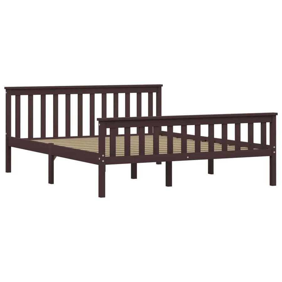 Cadre de lit sans matelas marron foncé pin massif 160x200 cm - 2