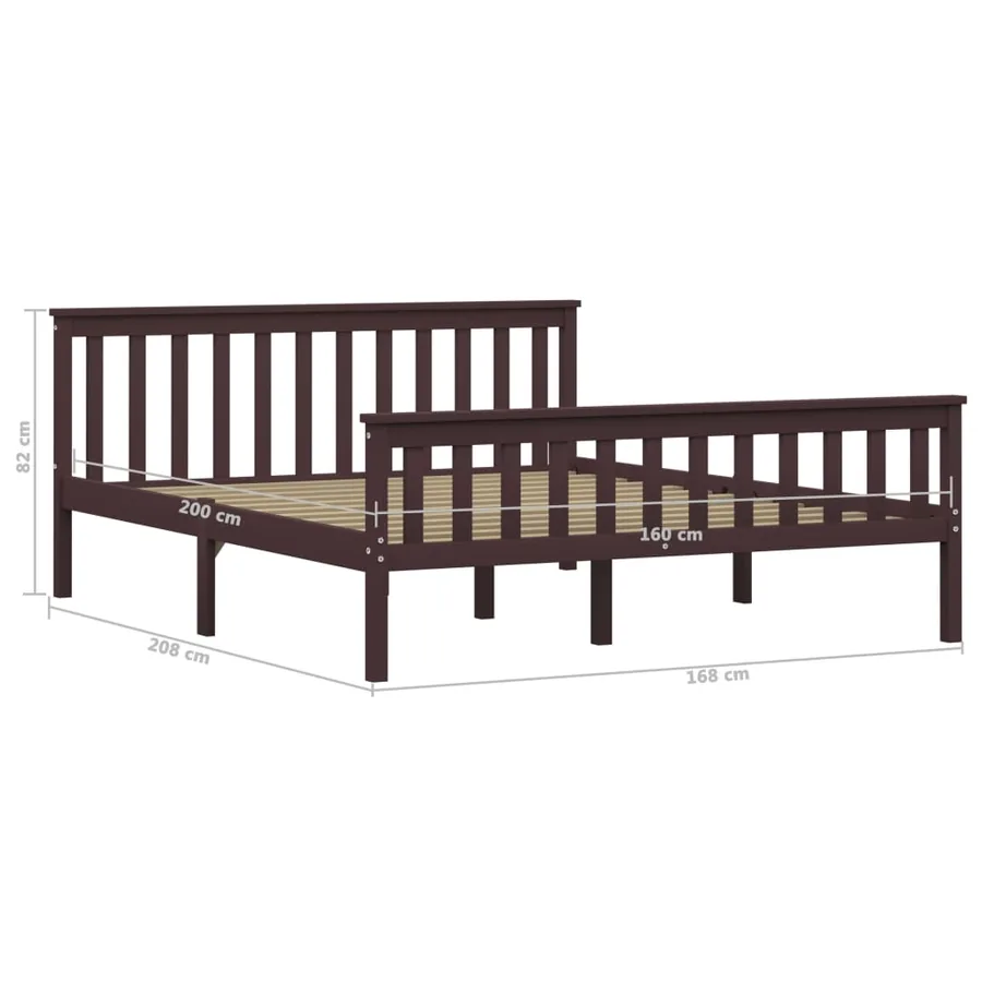 Cadre de lit sans matelas marron foncé pin massif 160x200 cm - 6