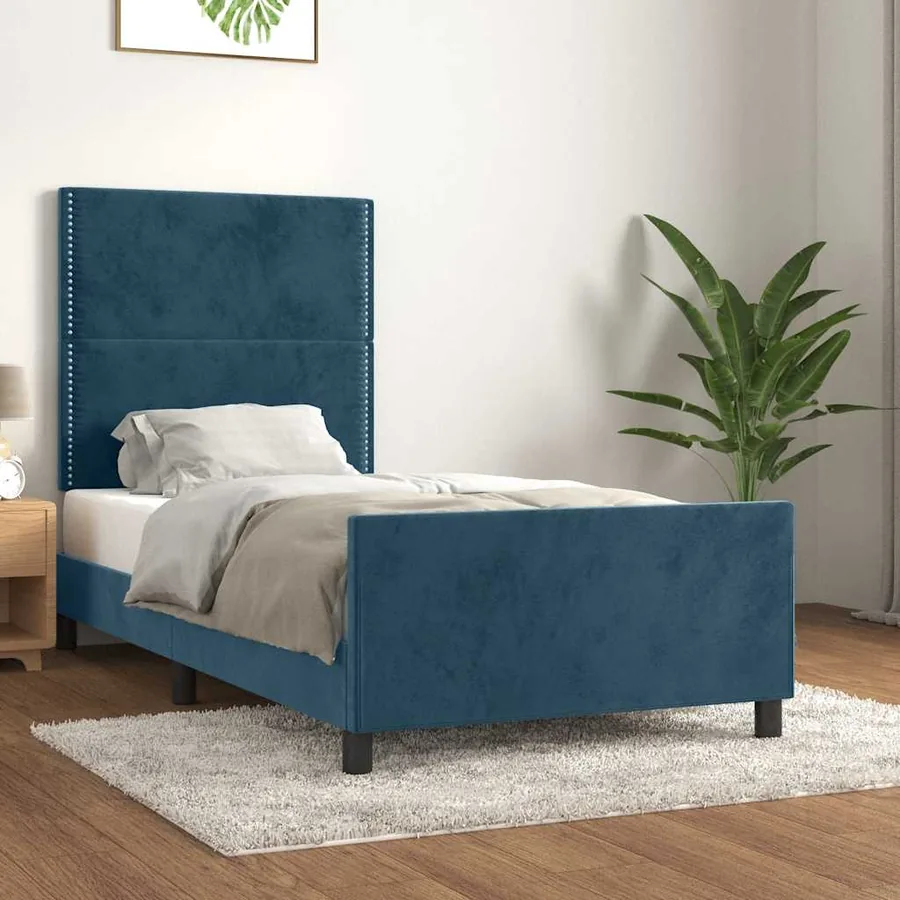 Cadre de lit sans matelas bleu foncé 80x200 cm velours