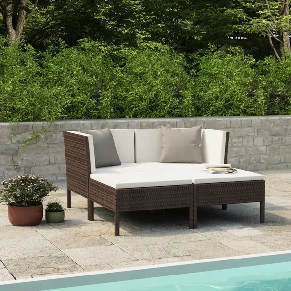 Salon de jardin 4 pcs avec coussins Résine tressée Marron
