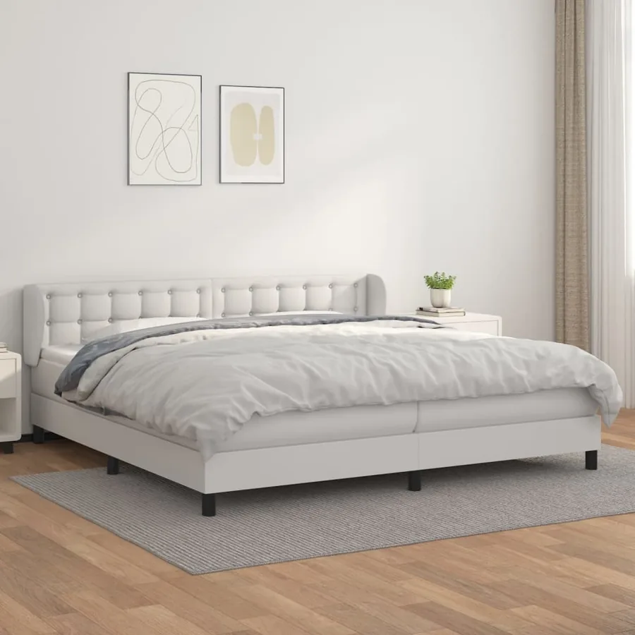 Sommier à lattes de lit avec matelas Blanc 200x200cm Similicuir