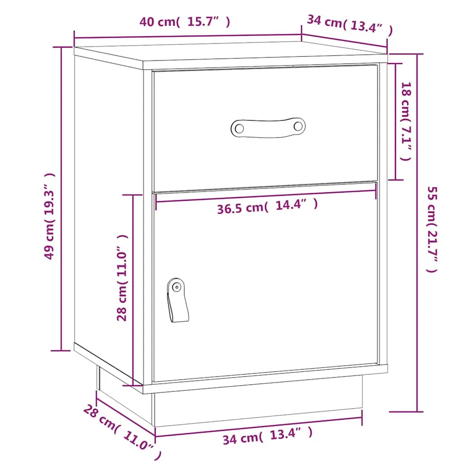 Table de chevet Noir 40x34x55 cm Bois de pin solide - 10
