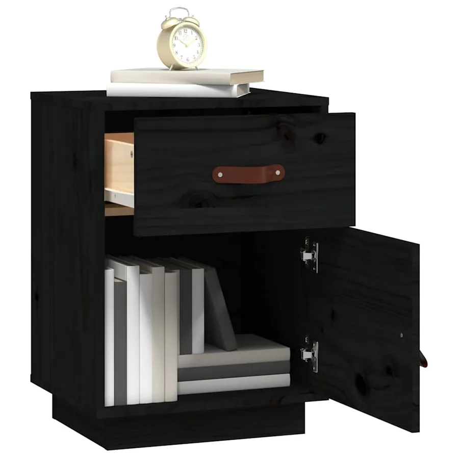 Table de chevet Noir 40x34x55 cm Bois de pin solide - 4