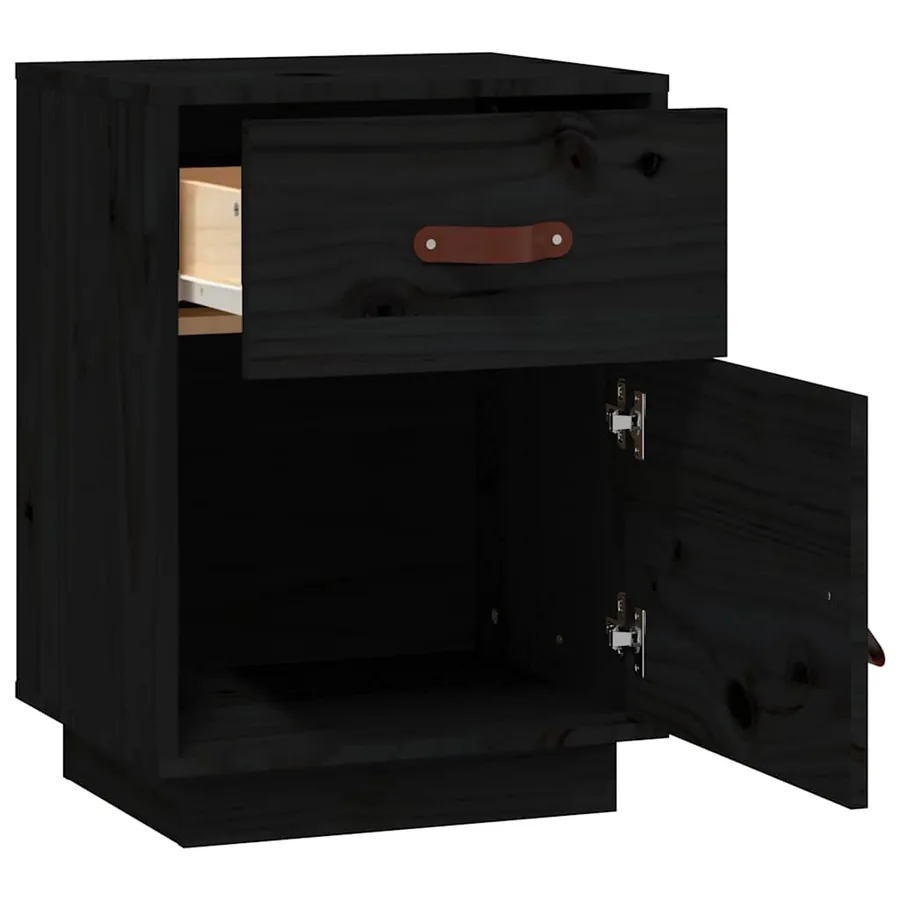 Table de chevet Noir 40x34x55 cm Bois de pin solide - 6