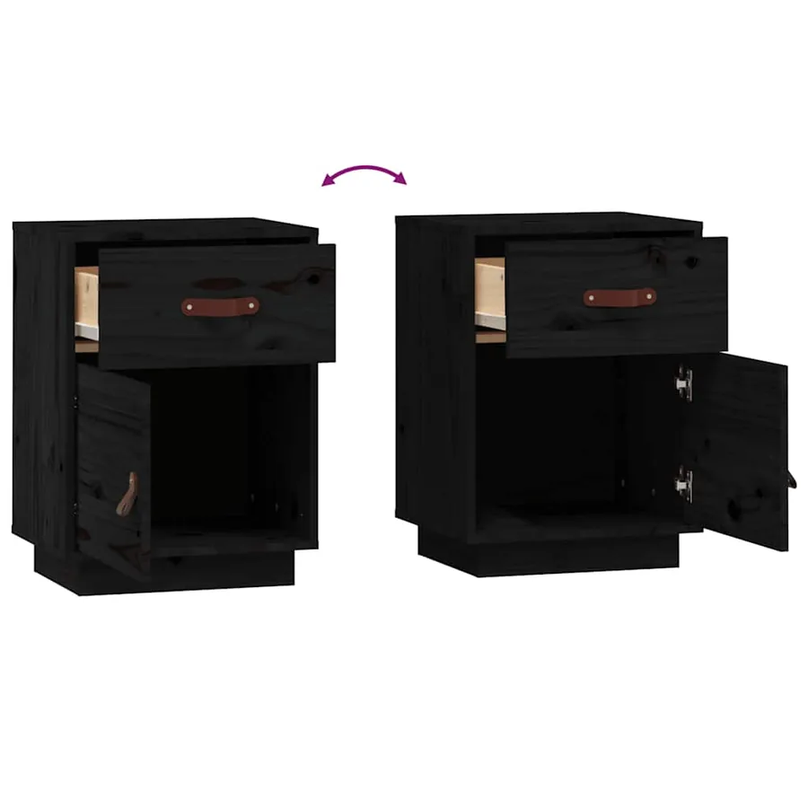 Table de chevet Noir 40x34x55 cm Bois de pin solide - 8