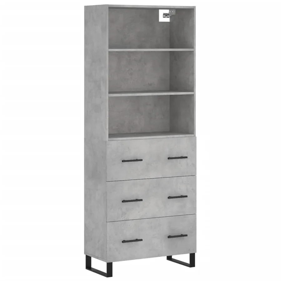 Buffet haut Gris béton 69,5x34x180 cm Bois d'ingénierie - 2