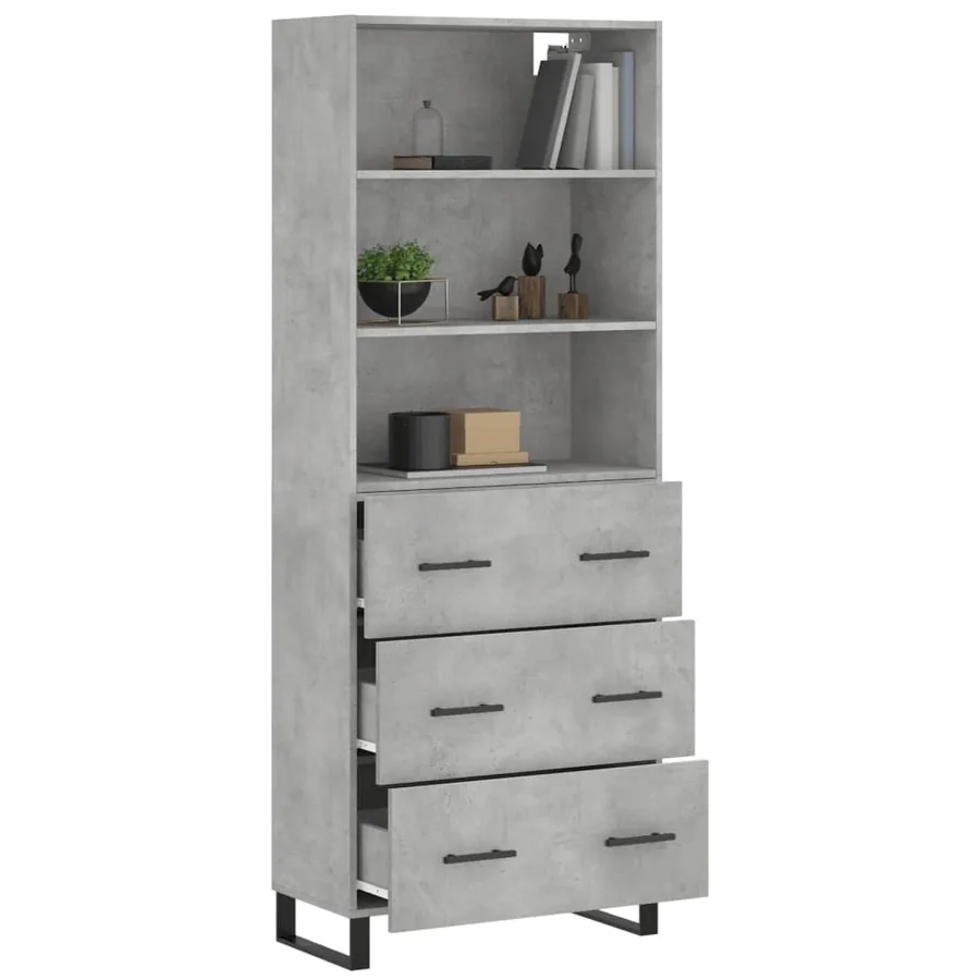 Buffet haut Gris béton 69,5x34x180 cm Bois d'ingénierie - 3
