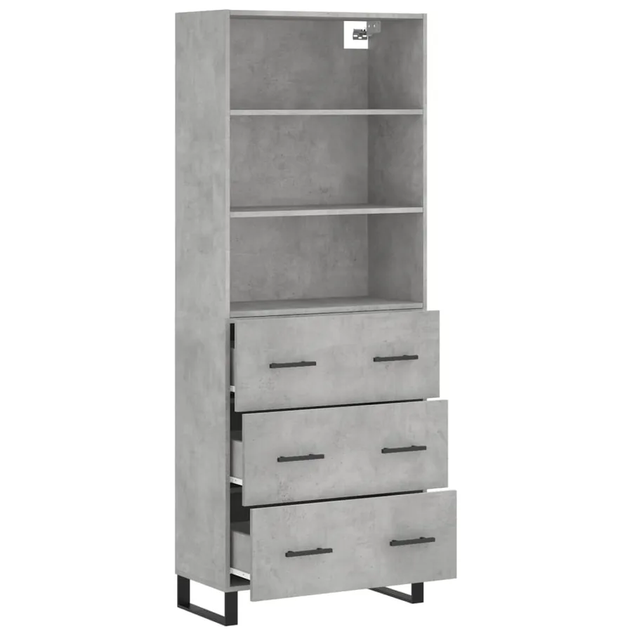 Buffet haut Gris béton 69,5x34x180 cm Bois d'ingénierie - 4