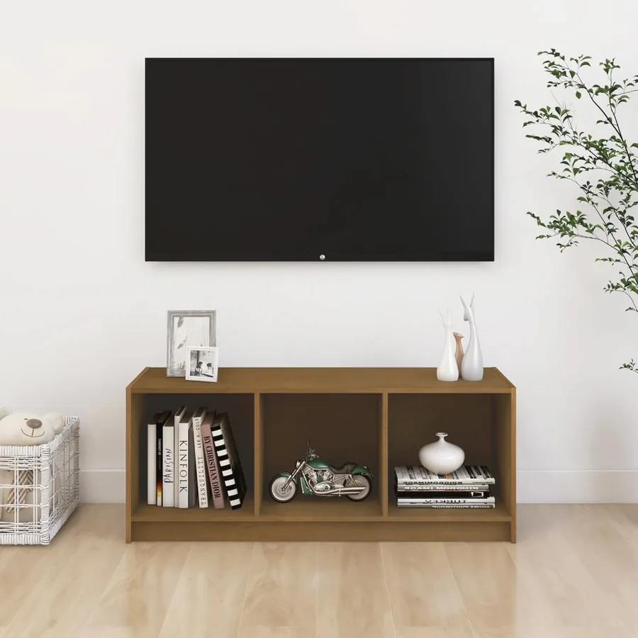 Meuble TV Marron miel 104x33x41 cm Bois de pin massif - 3