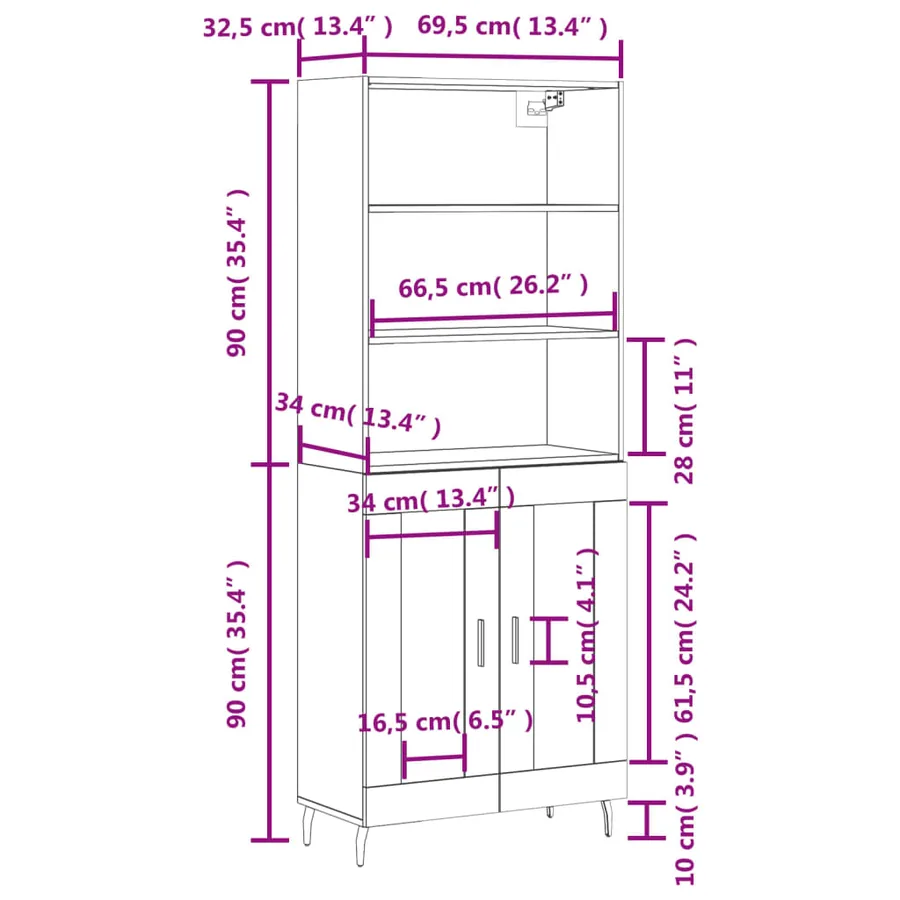 Buffet haut Blanc 69,5x34x180 cm Bois d'ingénierie - 13