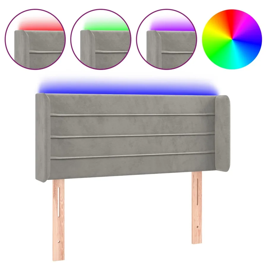 Tête de lit à LED Gris clair 93x16x78/88 cm Velours - 2