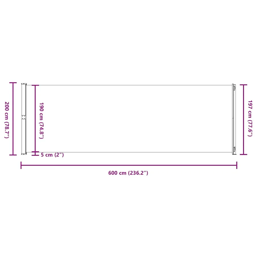 Auvent latéral rétractable de patio 200x600 cm Noir - 11