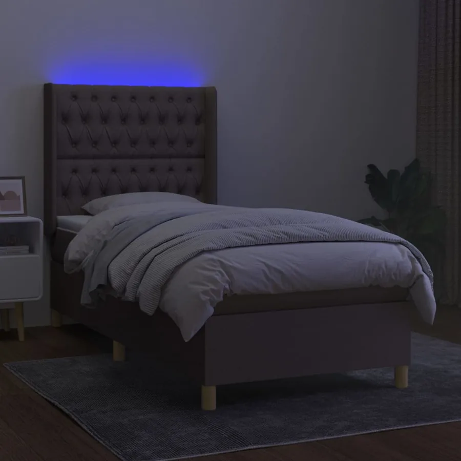 Sommier à lattes de lit matelas et LED Taupe 80x200cm Tissu - 3
