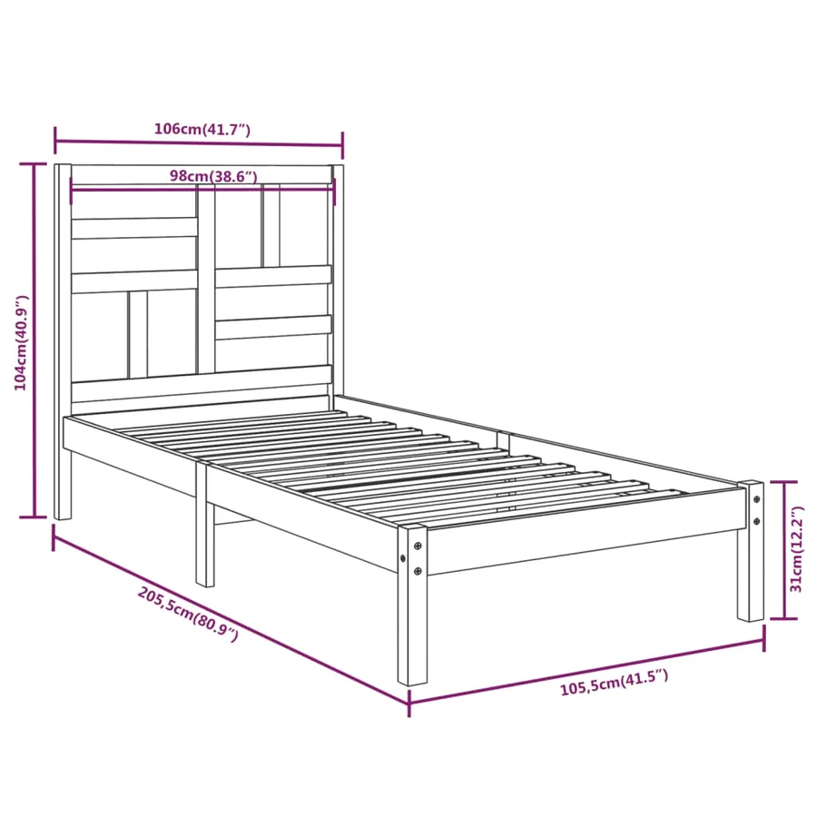 Cadre de lit sans matelas blanc bois massif 100x200 cm - 6
