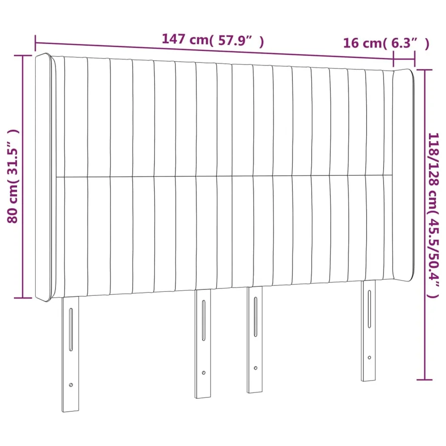 Tête de lit avec oreilles Marron foncé 147x16x118/128 cm Tissu - 9