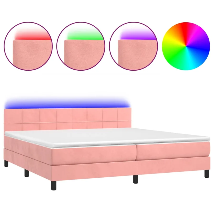 Sommier à lattes de lit avec matelas et LED Rose 200x200 cm - 2
