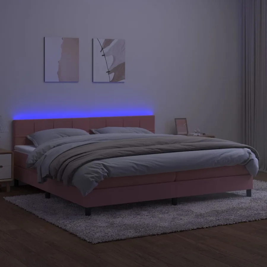 Sommier à lattes de lit avec matelas et LED Rose 200x200 cm - 4
