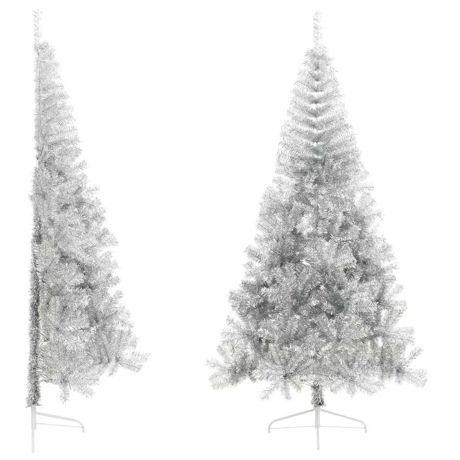 Demi sapin de Noël artificiel avec support argenté 210 cm PET - 2