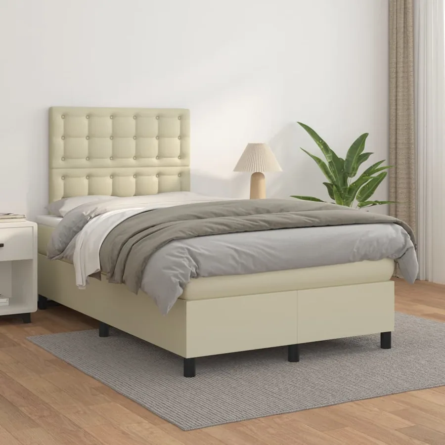 Sommier à lattes de lit avec matelas Crème 120x200cm Similicuir