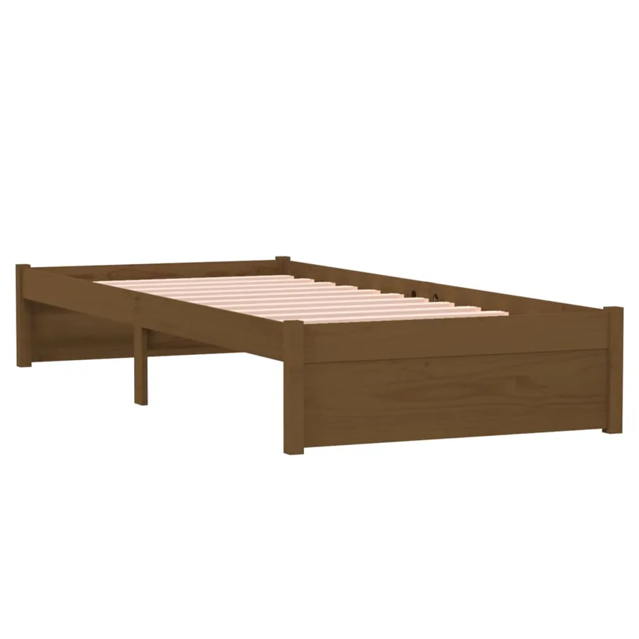 Cadre de lit sans matelas marron miel bois massif 75x190 cm - 4