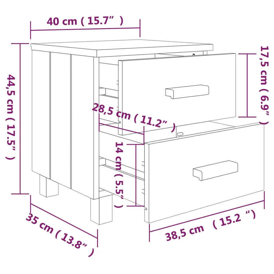 Tables de chevet HAMAR 2pcs Marron miel 40x35x44,5cm Bois - 9