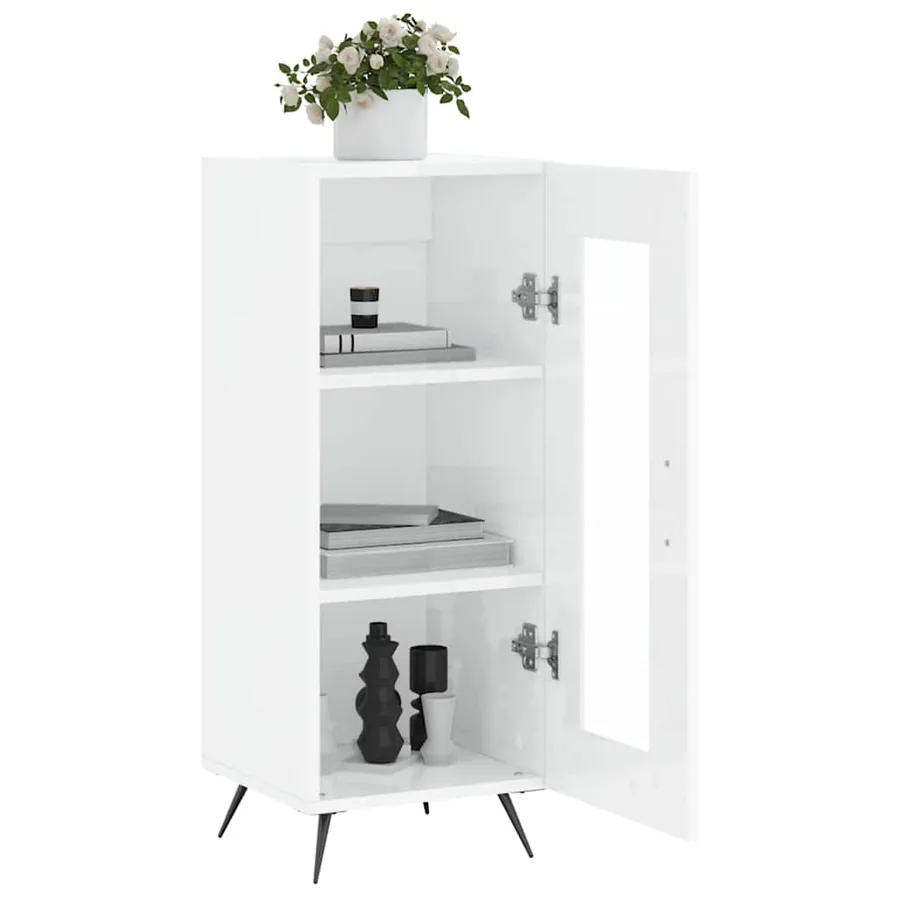 Buffet Blanc brillant 34,5x34x90 cm Bois d'ingénierie - 4