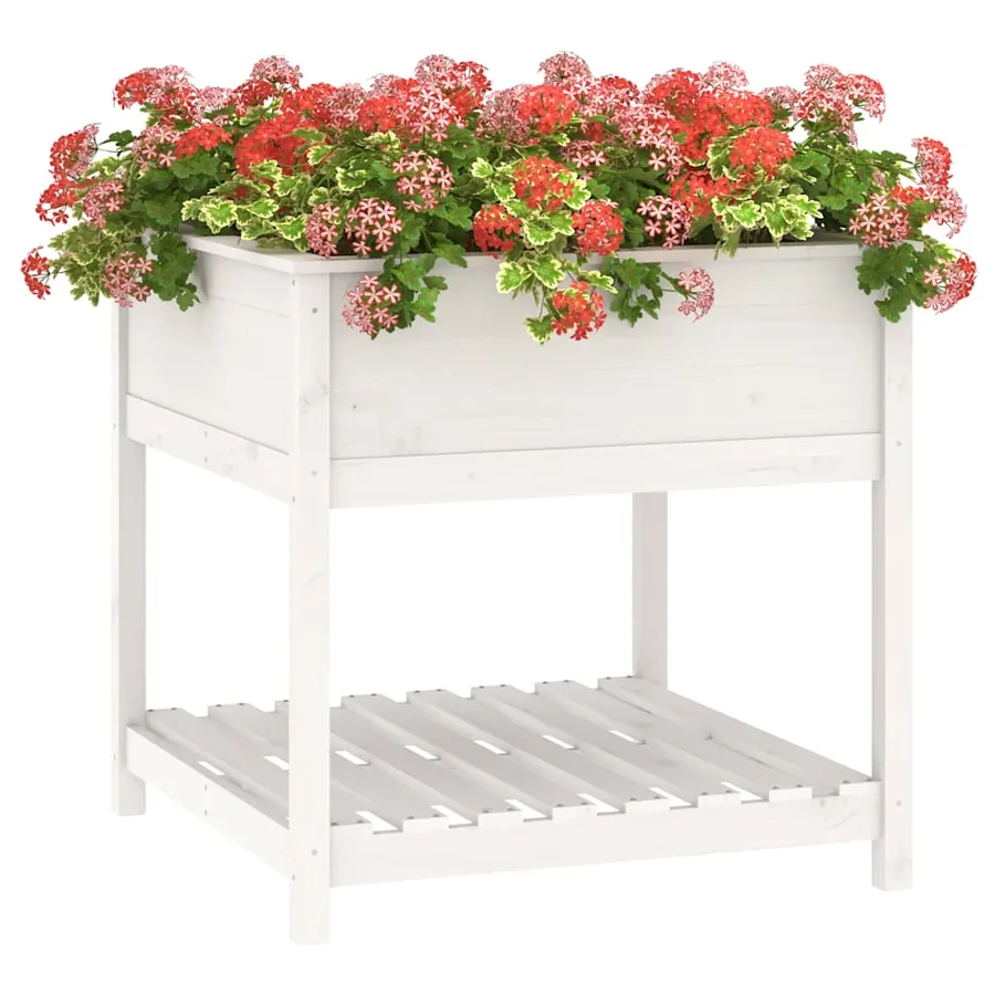 Jardinière avec étagère Blanc 82,5x82,5x81cm Bois massif de pin - 4