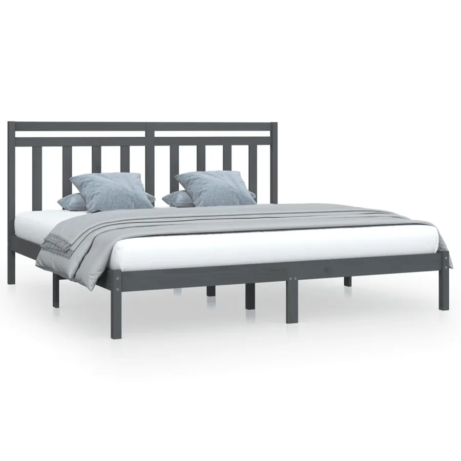 Cadre de lit sans matelas gris 200x200 cm bois massif - 2