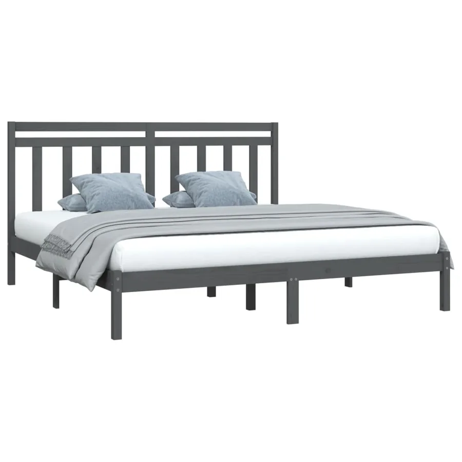 Cadre de lit sans matelas gris 200x200 cm bois massif - 3