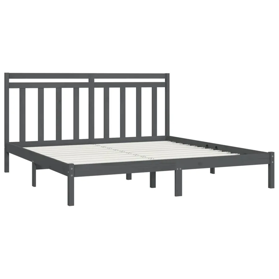 Cadre de lit sans matelas gris 200x200 cm bois massif - 4