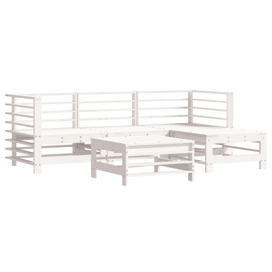 Salon de jardin 5 pcs avec coussins blanc bois massif - 3