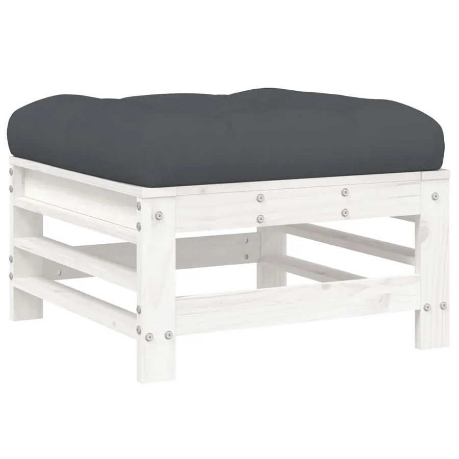 Salon de jardin 5 pcs avec coussins blanc bois massif - 6