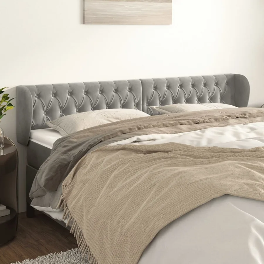 Tête de lit avec oreilles Gris clair 203x23x78/88 cm Velours