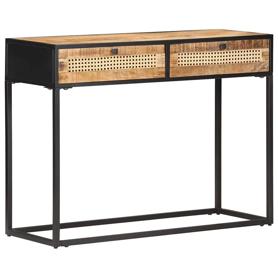 Table console 100x35x75 cm Bois de manguier et canne naturelle - 10