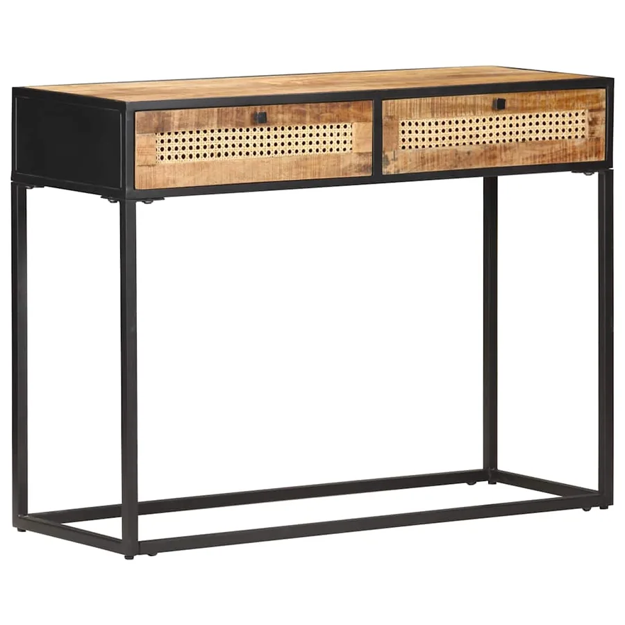 Table console 100x35x75 cm Bois de manguier et canne naturelle - 11
