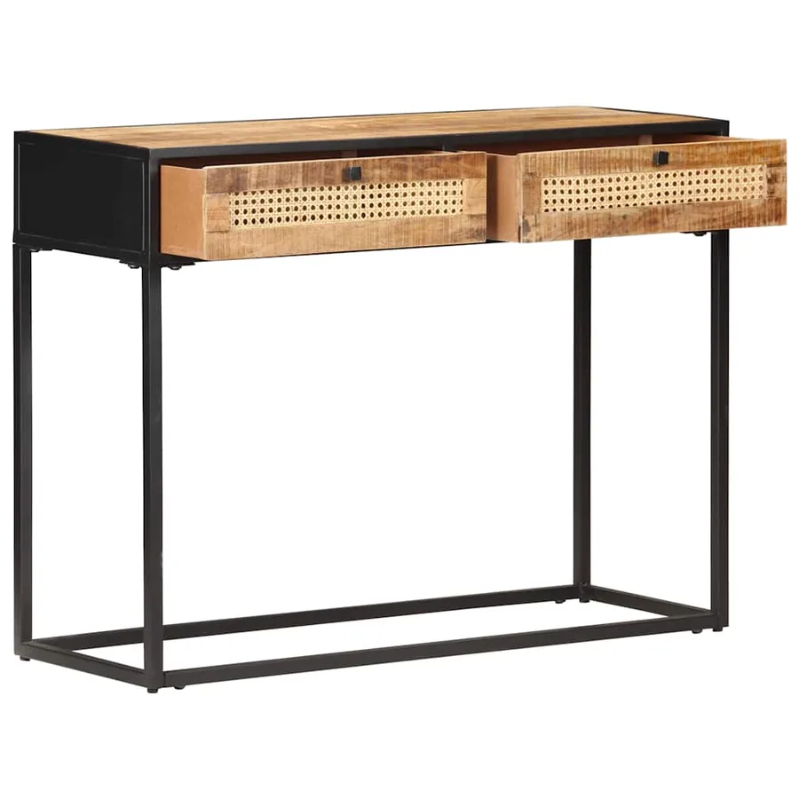 Table console 100x35x75 cm Bois de manguier et canne naturelle - 2