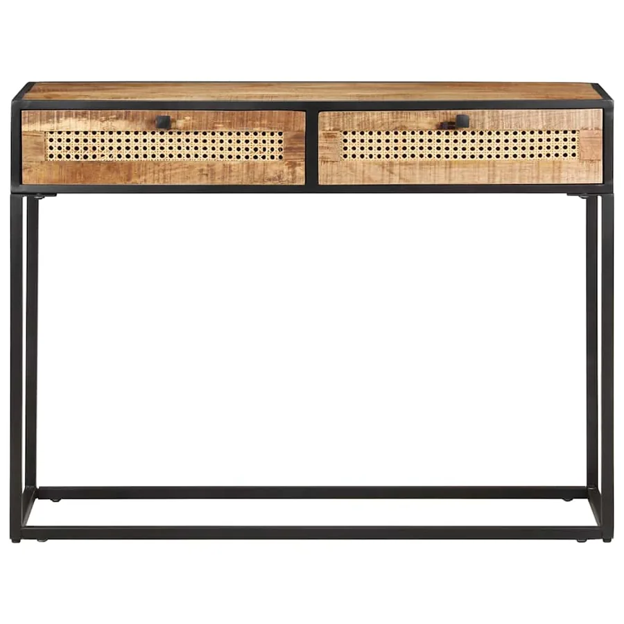 Table console 100x35x75 cm Bois de manguier et canne naturelle - 3