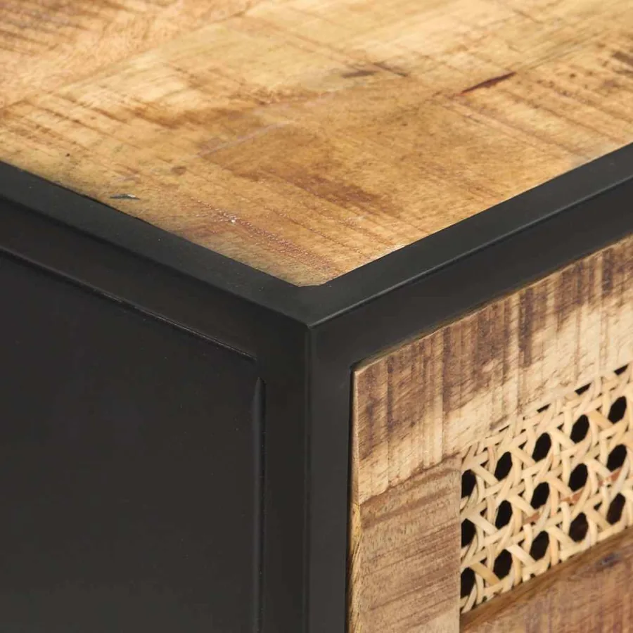 Table console 100x35x75 cm Bois de manguier et canne naturelle - 5