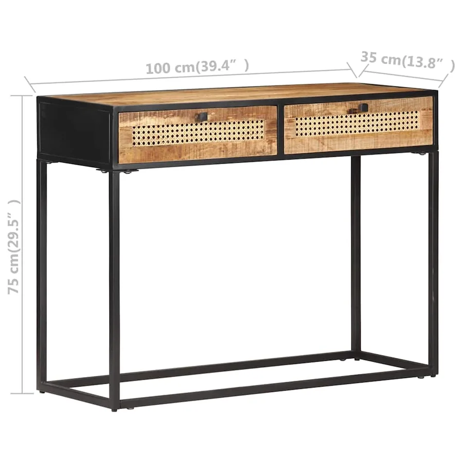 Table console 100x35x75 cm Bois de manguier et canne naturelle - 7
