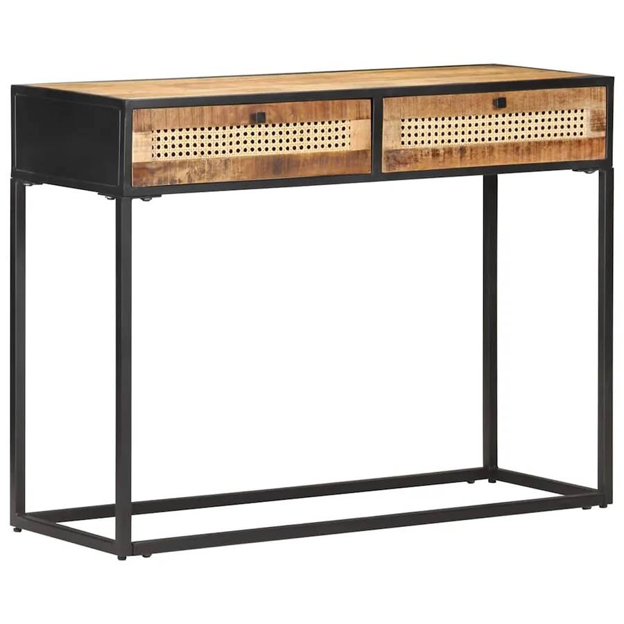 Table console 100x35x75 cm Bois de manguier et canne naturelle - 8
