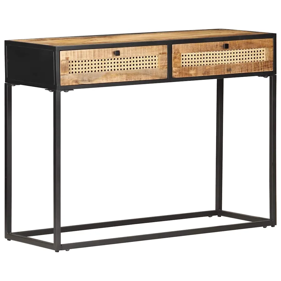 Table console 100x35x75 cm Bois de manguier et canne naturelle - 9