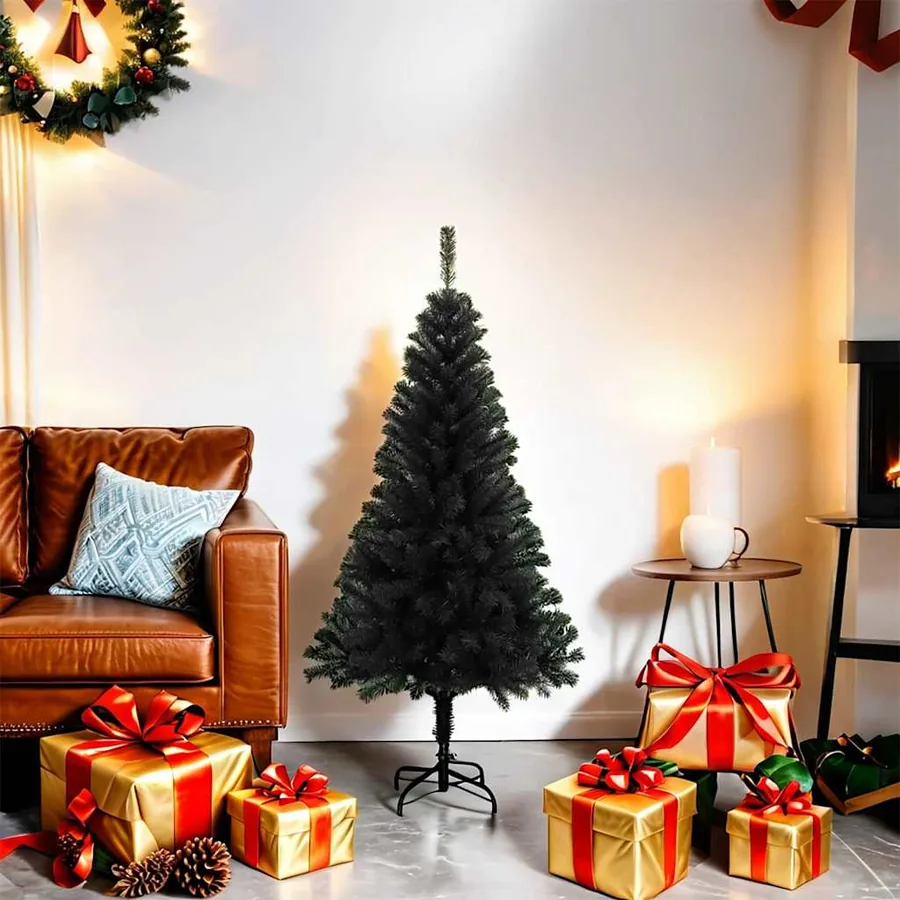 Sapin de Noël artificiel avec support noir 120 cm PVC - 2