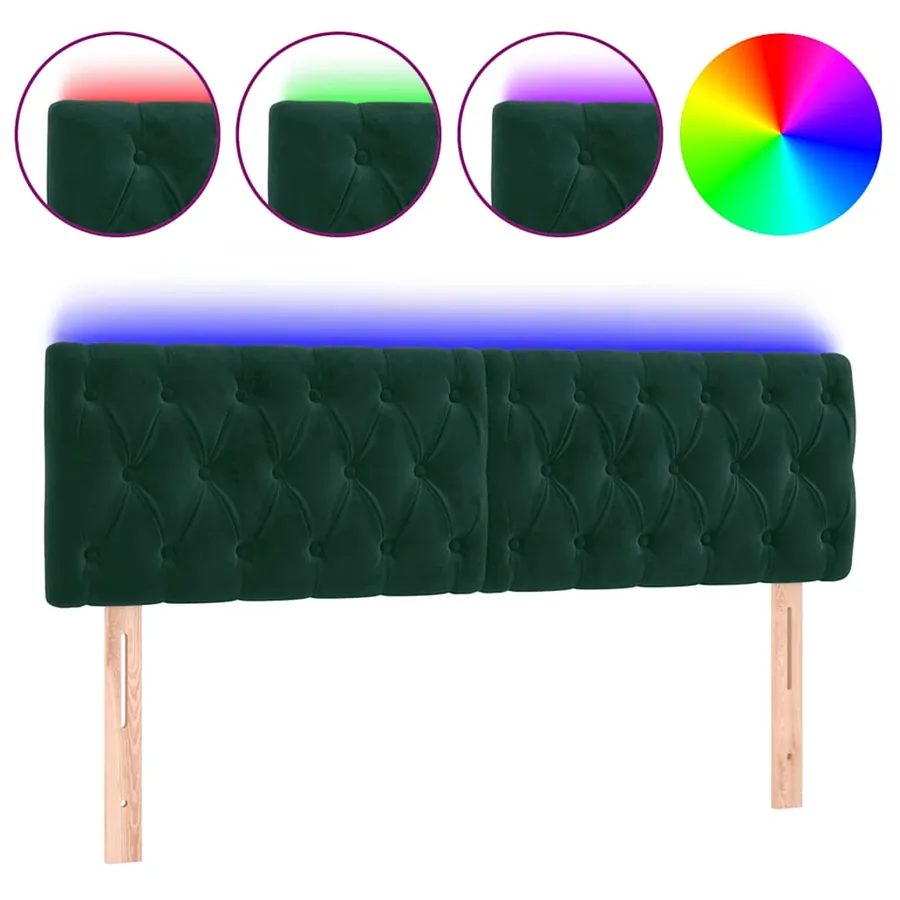 Tête de lit à LED Vert foncé 144x7x78/88 cm Velours - 2