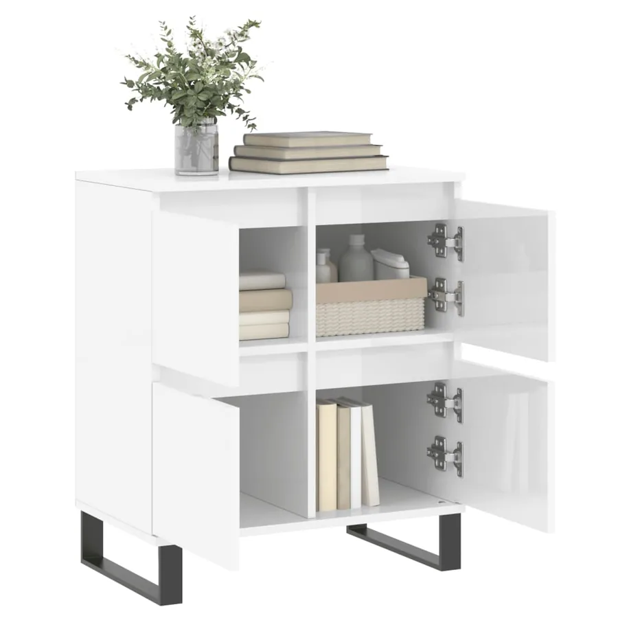 Buffet Blanc brillant 60x35x70 cm Bois d'ingénierie - 4
